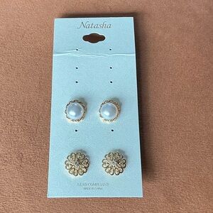 NATASHA FAUX PEARL AND RHINESTONES STUD EARRINGS